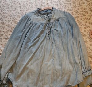 Democracy Light Blue Ruffle Henley Blouse